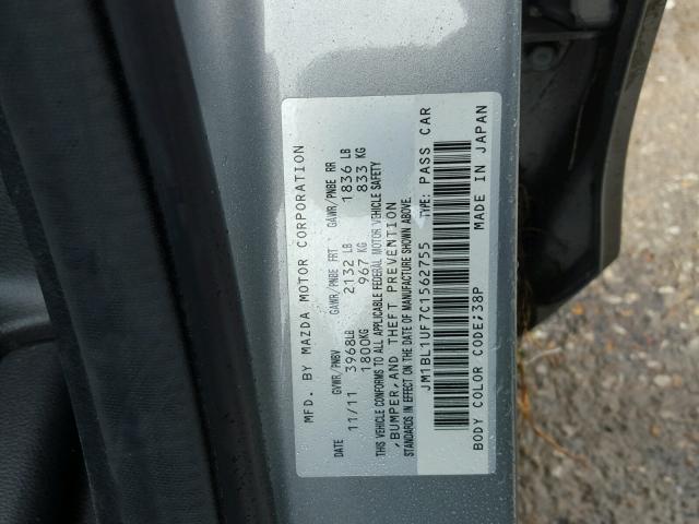 JM1BL1UF7C1562755 - 2012 MAZDA 3 I GRAY photo 10