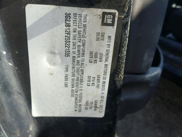 3G2JB12F25S221335 - 2005 PONTIAC SUNFIRE BLACK photo 10