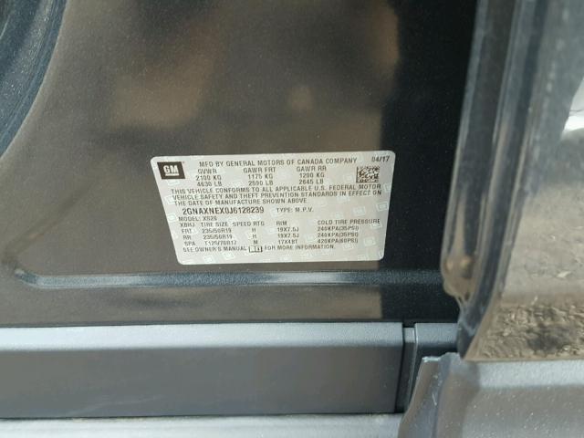 2GNAXNEX0J6128239 - 2018 CHEVROLET EQUINOX PR GRAY photo 10