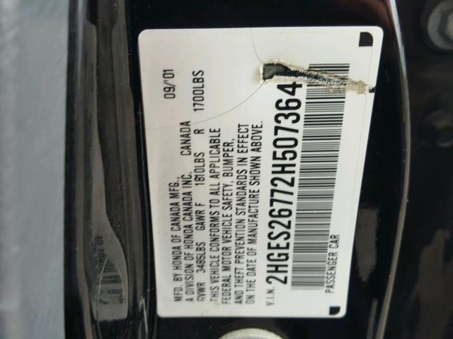 2HGES26772H507364 - 2002 HONDA CIVIC EX შავი ფოტო 10