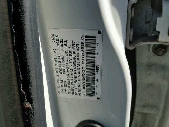 19UUA66216A045074 - 2006 ACURA 3.2TL WHITE photo 10