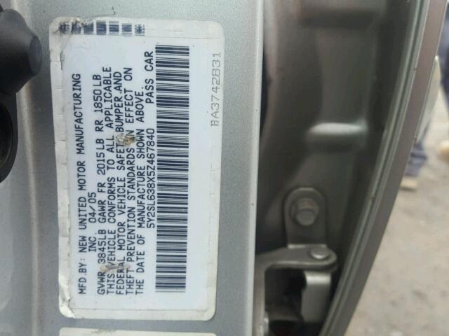 5Y2SL638X5Z467840 - 2005 PONTIAC VIBE SILVER photo 10