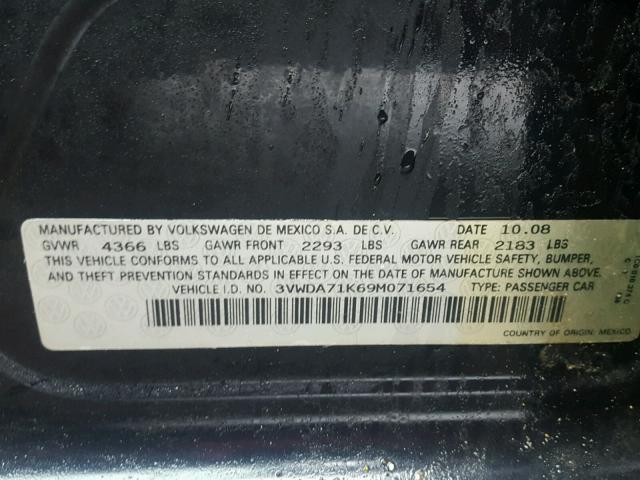 3VWDA71K69M071654 - 2009 VOLKSWAGEN GLI შავი ფოტო 10