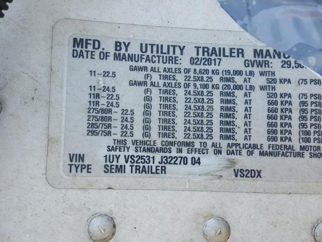 1UYVS2531J3227004 - 2018 UTILITY TRAILER WHITE photo 10