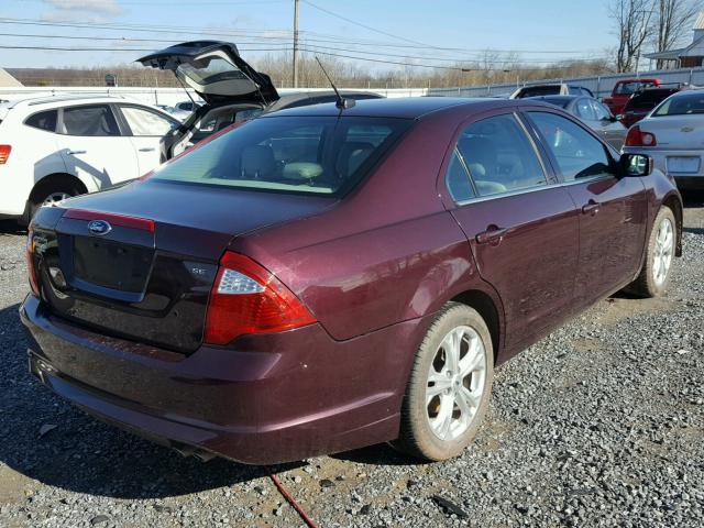 3FAHP0HA0CR429841 - 2012 FORD FUSION SE BURGUNDY photo 4