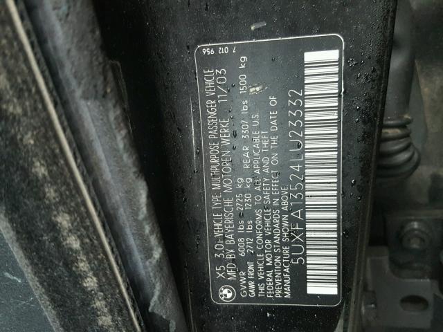 5UXFA13524LU23332 - 2004 BMW X5 3.0I BLACK photo 10