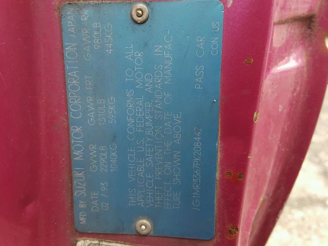 JG1MR3367PK208442 - 1993 GEO METRO LSI PINK photo 10