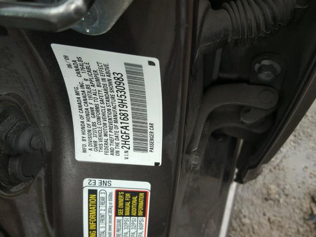 2HGFA16819H530983 - 2009 HONDA CIVIC EX ყავისფერი ფოტო 10