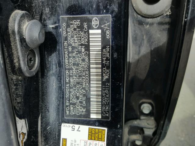 JTDKB20U677558812 - 2007 TOYOTA PRIUS BLACK photo 10