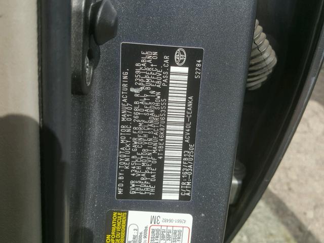 4T1BE46K87U653555 - 2007 TOYOTA CAMRY NEW GRAY photo 10