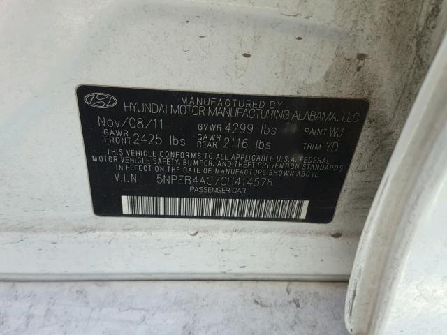 5NPEB4AC7CH414576 - 2012 HYUNDAI SONATA GLS WHITE photo 10