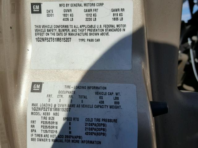 1G2NF52T61M615207 - 2001 PONTIAC GRAND AM S Qəhvəyi foto 10