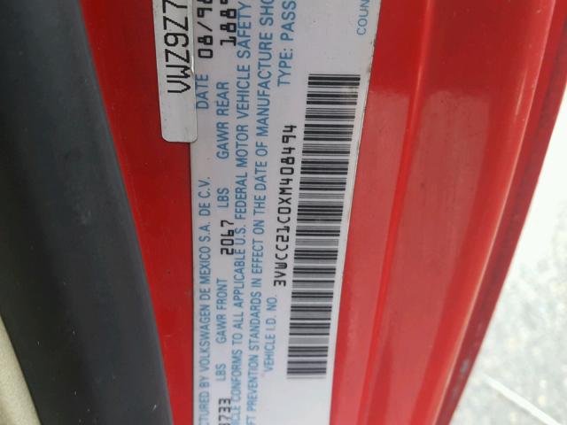 3VWCC21C0XM408494 - 1999 VOLKSWAGEN NEW BEETLE 红色 照片 10