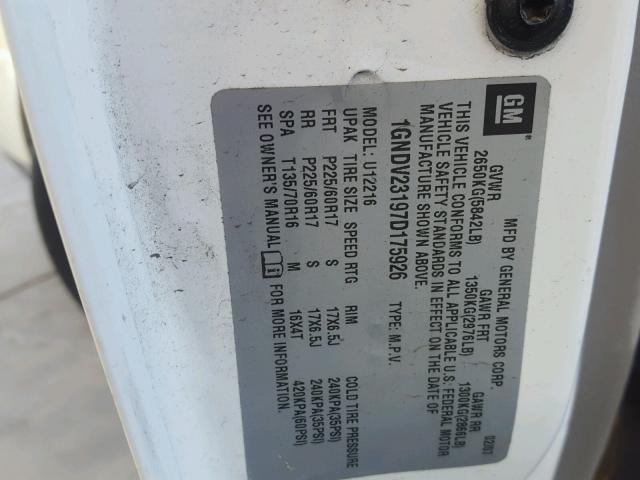 1GNDV23197D175926 - 2007 CHEVROLET UPLANDER L 白色 照片 10