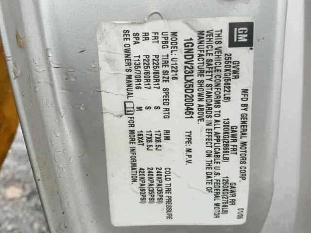 1GNDV23LX5D200461 - 2005 CHEVROLET UPLANDER L 灰色 照片 10