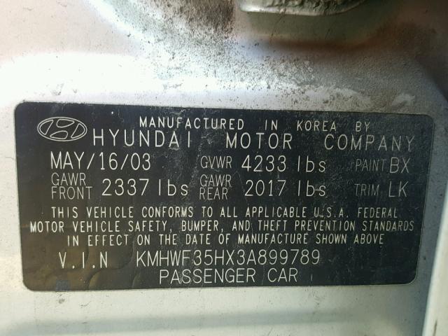 KMHWF35HX3A899789 - 2003 HYUNDAI SONATA GLS SILVER photo 10