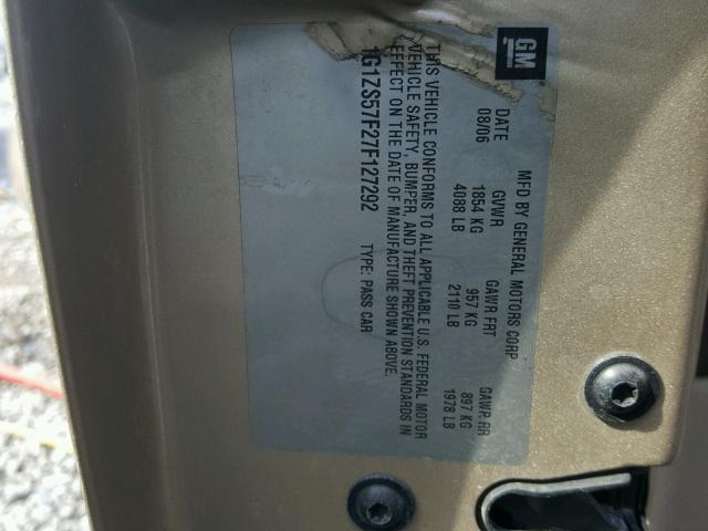 1G1ZS57F27F127292 - 2007 CHEVROLET MALIBU LS TAN photo 10