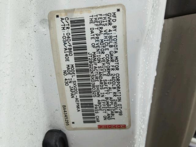 JT2BG22K5X0380325 - 1999 TOYOTA CAMRY LE WHITE photo 10