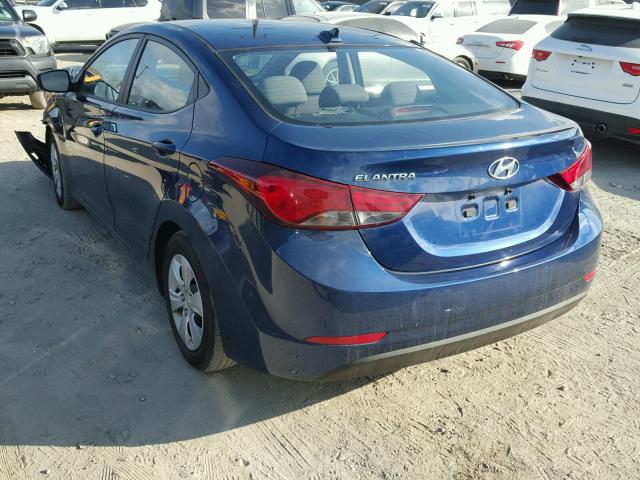 5NPDH4AEXGH681535 - 2016 HYUNDAI ELANTRA SE BLUE photo 3