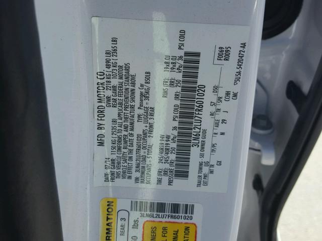 3LN6L2LU7FR601020 - 2015 LINCOLN MKZ HYBRID WHITE photo 10