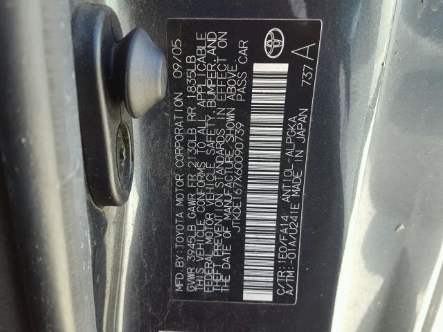 JTKDE167X60090739 - 2006 TOYOTA SCION TC 灰色 照片 10