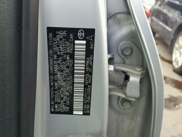 JTDBT923471107925 - 2007 TOYOTA YARIS SILVER photo 10