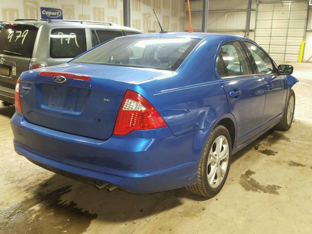 3FAHP0HA1CR426091 - 2012 FORD FUSION SE BLUE photo 4