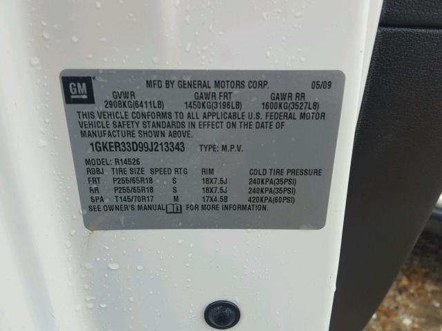 1GKER33D99J213343 - 2009 GMC ACADIA SLT თეთრი ფოტო 10