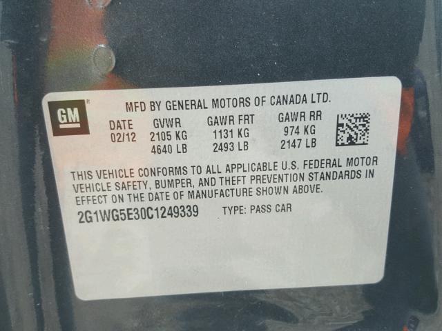 2G1WG5E30C1249339 - 2012 CHEVROLET IMPALA LT CHARCOAL photo 10