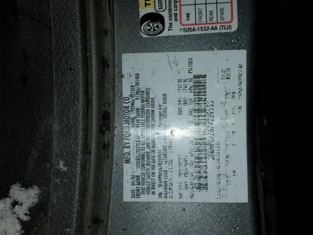 3FAHP07Z67R239555 - 2007 FORD FUSION SE GRAY photo 10