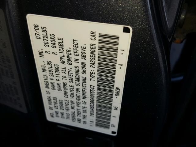 19UUA66286A065547 - 2006 ACURA 3.2TL GRAY photo 10