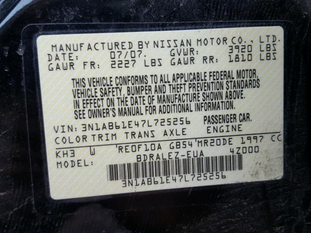 3N1AB61E47L725256 - 2007 NISSAN SENTRA 2.0 BLACK photo 10