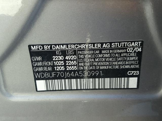 WDBUF70J64A530991 - 2004 MERCEDES-BENZ E 500 GRAY photo 10