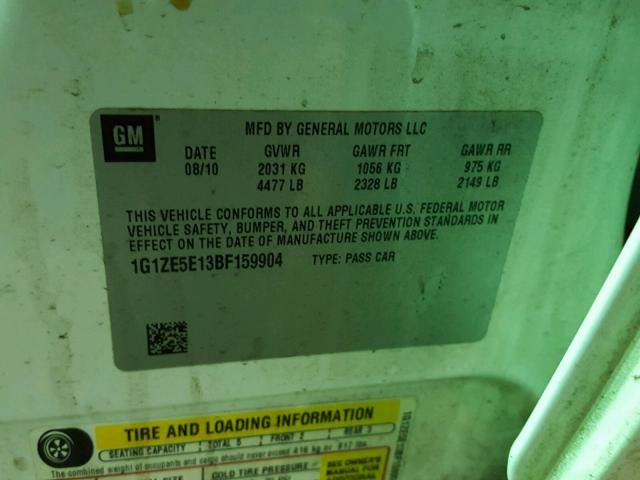 1G1ZE5E13BF159904 - 2011 CHEVROLET MALIBU LTZ 白色 照片 10