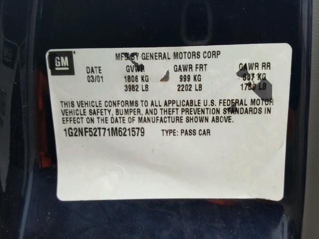 1G2NF52T71M621579 - 2001 PONTIAC GRAND AM S 蓝色 照片 10