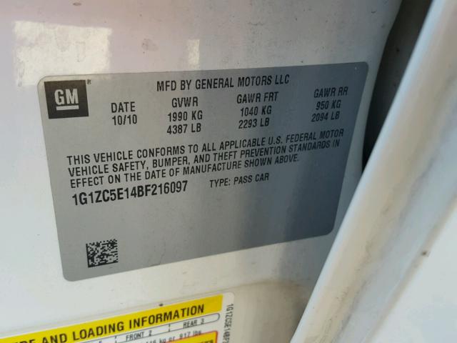 1G1ZC5E14BF216097 - 2011 CHEVROLET MALIBU 1LT 白色 照片 10