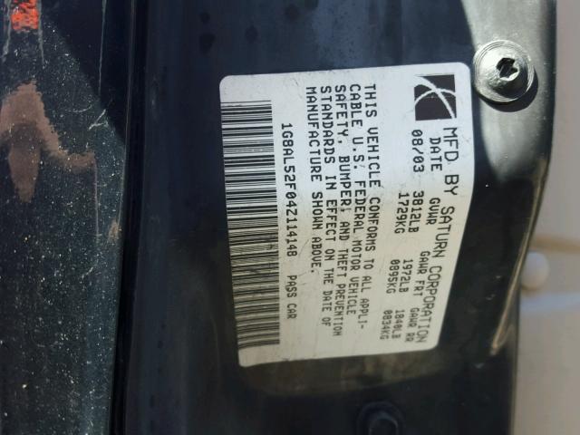 1G8AL52F04Z114148 - 2004 SATURN ION LEVEL BLACK photo 10