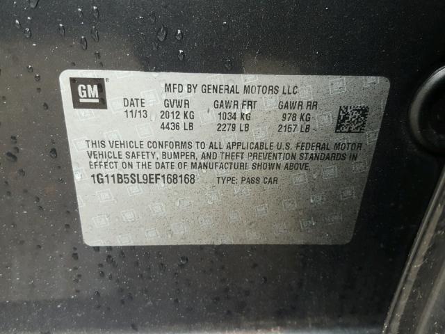 1G11B5SL9EF168168 - 2014 CHEVROLET MALIBU LS 灰色 照片 10