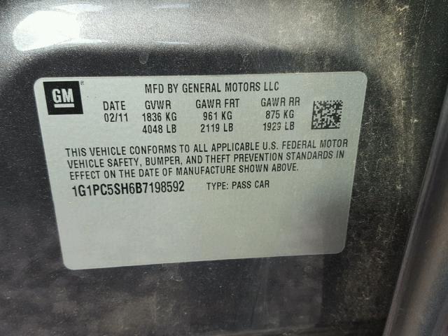 1G1PC5SH6B7198592 - 2011 CHEVROLET CRUZE LS GRAY photo 10