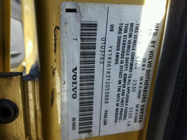 YV1RS61R312053888 - 2001 VOLVO S60 GOLD photo 10