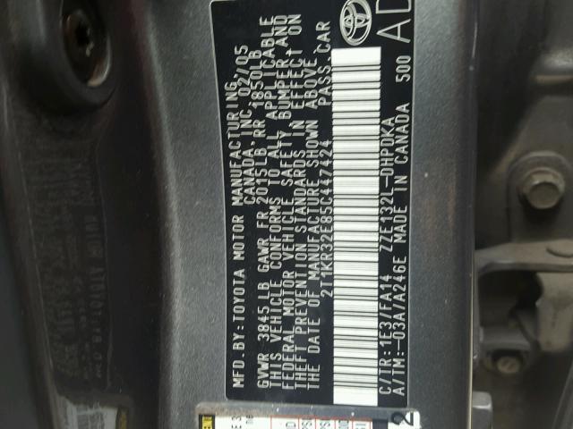 2T1KR32E85C447424 - 2005 TOYOTA COROLLA MA GRAY photo 10