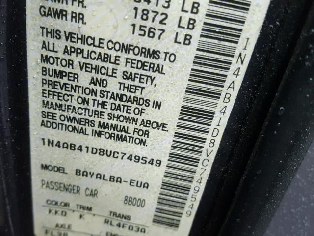 1N4AB41D8VC749549 - 1997 NISSAN SENTRA XE GRAY photo 10