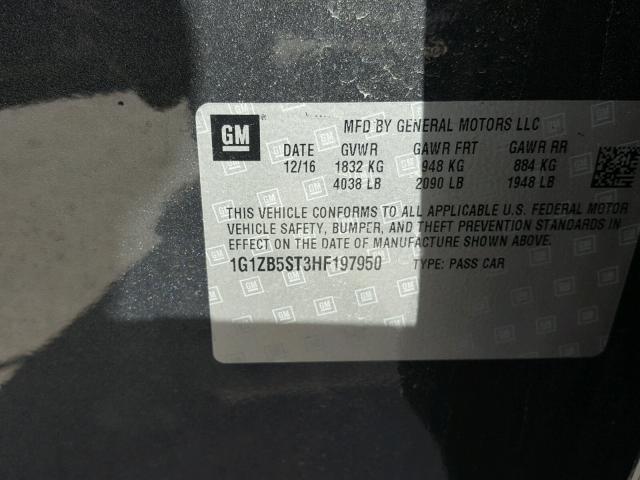 1G1ZB5ST3HF197950 - 2017 CHEVROLET MALIBU LS ნაცრისფერი ფოტო 10