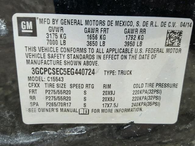 3GCPCSEC5EG440724 - 2014 CHEVROLET SILVERADO BLACK photo 10