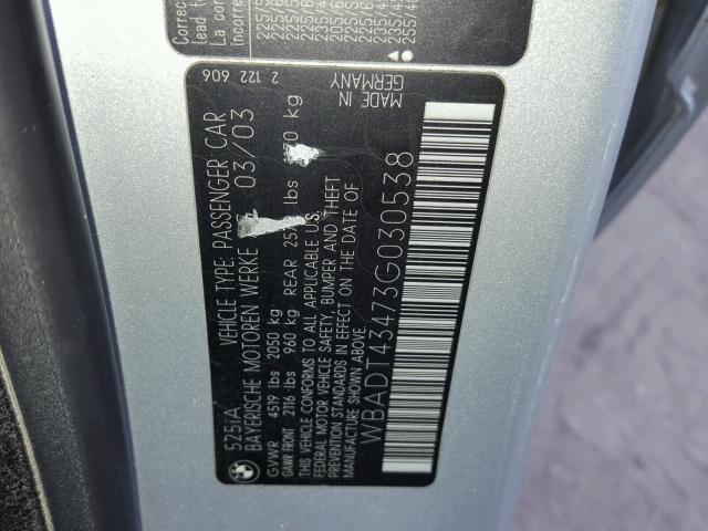 WBADT43473G030538 - 2003 BMW 525 I AUTO SILVER photo 10