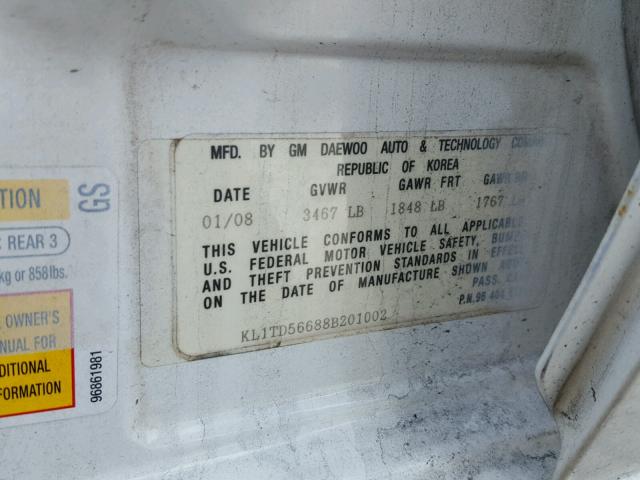 KL1TD56688B201002 - 2008 CHEVROLET AVEO BASE Ağ foto 10