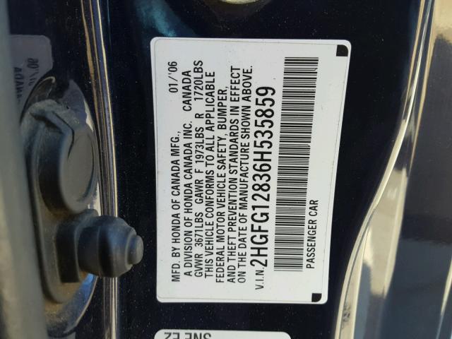 2HGFG12836H535859 - 2006 HONDA CIVIC EX BLUE photo 10