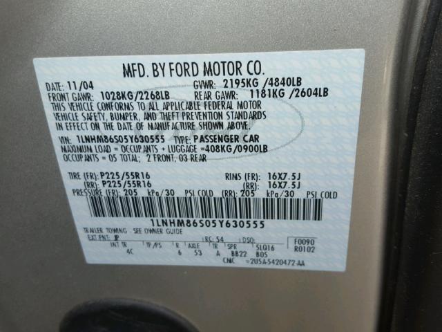 1LNHM86S05Y630555 - 2005 LINCOLN LS 灰色 照片 10