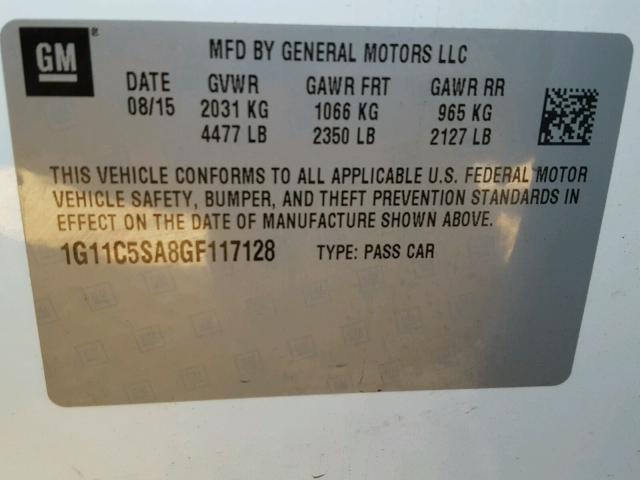 1G11C5SA8GF117128 - 2016 CHEVROLET MALIBU LIM 白色 照片 10