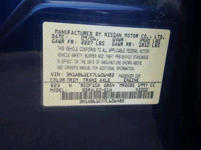 3N1AB61EX7L606482 - 2007 NISSAN SENTRA BLUE photo 10